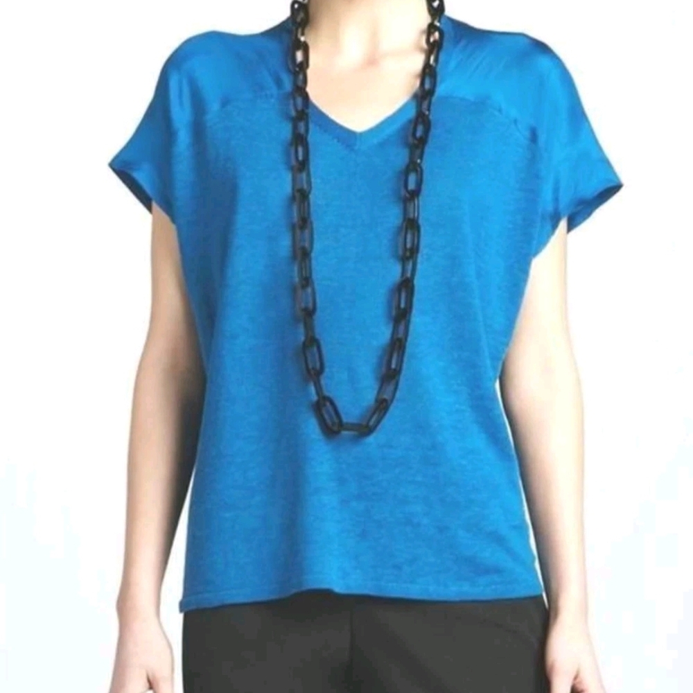 Eileen Fisher Jersey Linen And Silk Habutai Top Size Petite Small